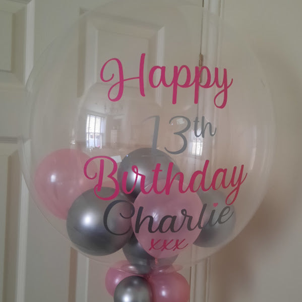 Bubble Balloon Vinyl Sticker - Happy Birthday + Name & Age