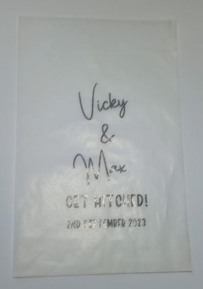 Biodegradable Wedding Glassine Bags with personal message