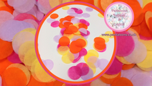 Load image into Gallery viewer, Biodegradable Tissue Paper Circles Wedding Confetti - Lilac, Fuchsia Pink, Orange, Bright Yellow
