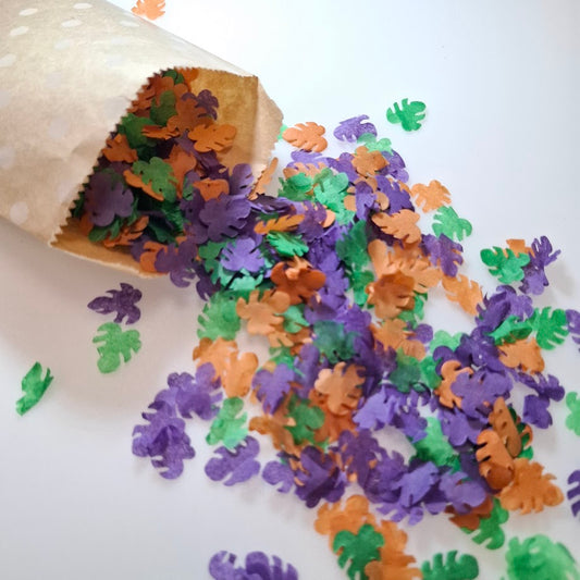 Biodegradable Wedding Palm Jungle Leaves Confetti -   Purple, Dark Green and Burnt Orange