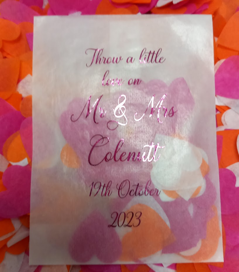 Biodegradable Wedding Confetti Glassine Bags - Curly Mr and Mrs