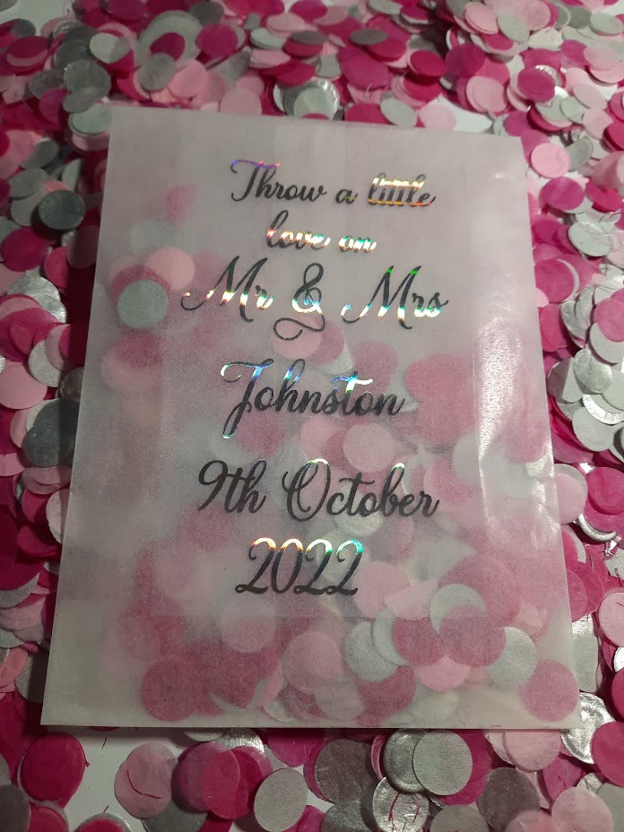 Biodegradable Wedding Confetti Glassine Bags - Curly Mr and Mrs
