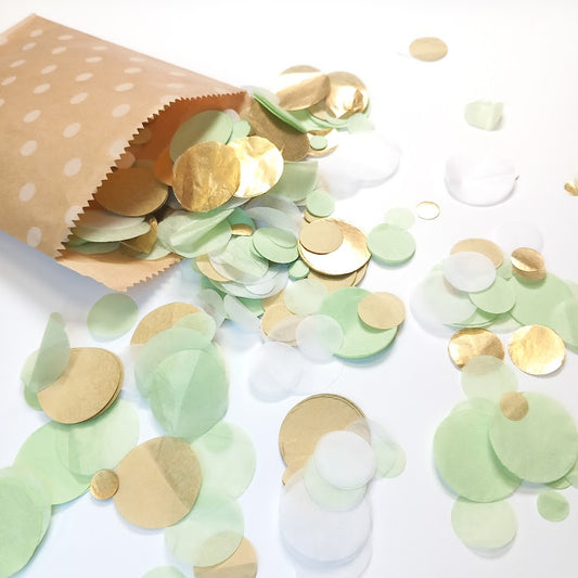 Biodegradable Wedding Confetti - Sage Green, White and Gold