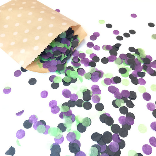 Biodegradable Tissue Paper Wedding and Halloween Confetti - Black, Purple and Apple Green (Copy)