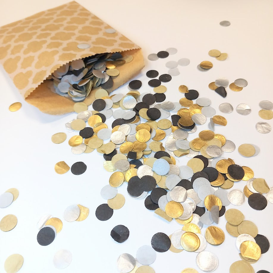 Biodegradable Wedding Confetti - Black Silver Gold