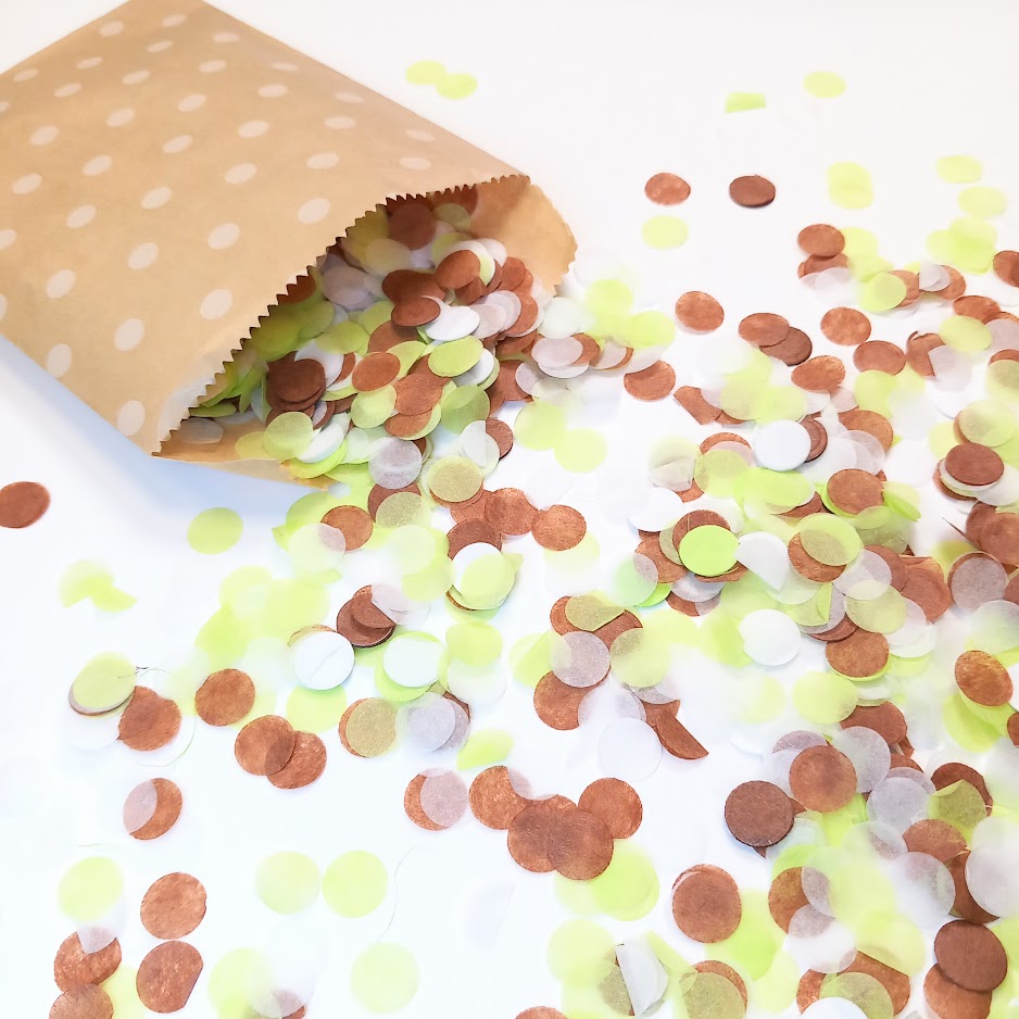 Biodegradable Wedding and Party Confetti - Brown, Lime Green and White
