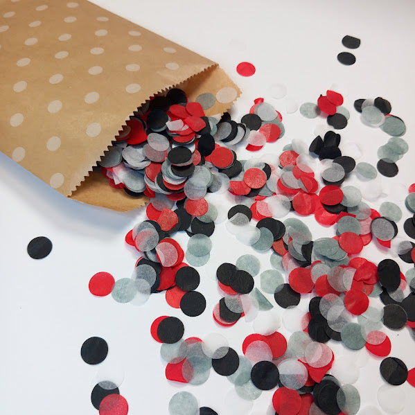 Biodegradable Wedding and Football Confetti -  Mid Grey, Black, Red and White