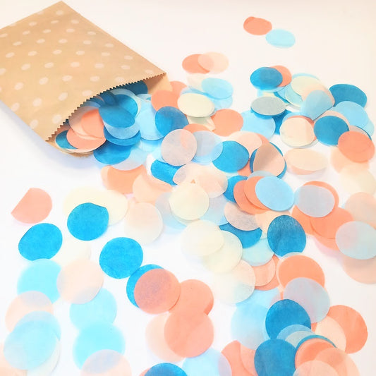 Biodegradable Tissue Paper Wedding Confetti - Teal Blue, Pale Blue, Coral, Peach and Ivory