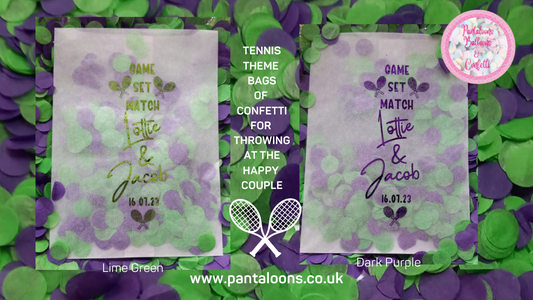 Biodegradable Wedding Confetti Bags - Tennis Theme - Dark Purple and Apple Green