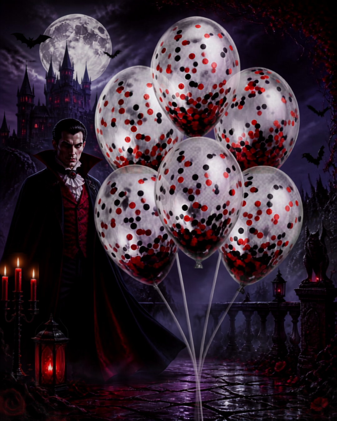 Confetti Filled Balloons with Free Ribbon - Halloween or Gothic Colours - Party or Wedding