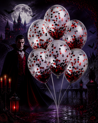 Confetti Filled Balloons with Free Ribbon - Halloween or Gothic Colours - Party or Wedding