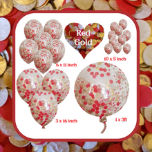 Load image into Gallery viewer, Confetti Filled Balloons with Free Ribbon - Gold and Red